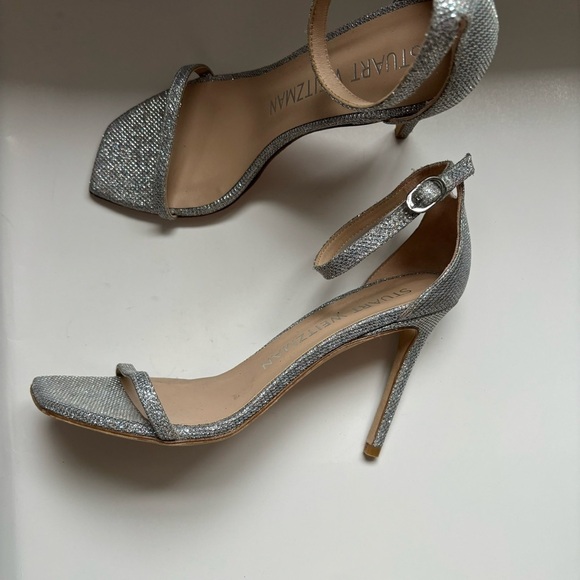 Stuart‎ Weitzman Nudistcurve Silver Glitter Ankle Strappy Sandals 75mm Sz 8 - Picture 4 of 9